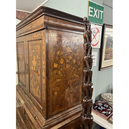 436 - Early Dutch marquetry cabinet A/F - Approx size: W: 132cm D: 59cm H: 192cm