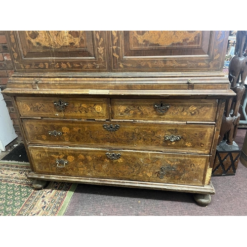 436 - Early Dutch marquetry cabinet A/F - Approx size: W: 132cm D: 59cm H: 192cm