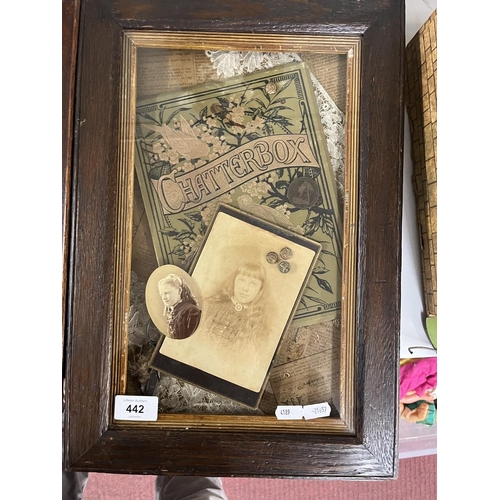 442 - Framed Victorian memorabilia