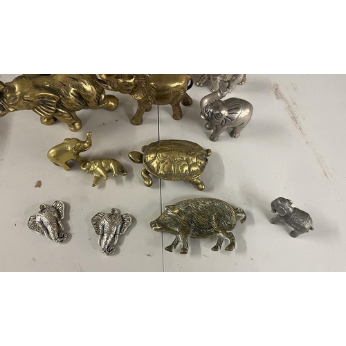 443 - Collection of brass animals, mainly elephants