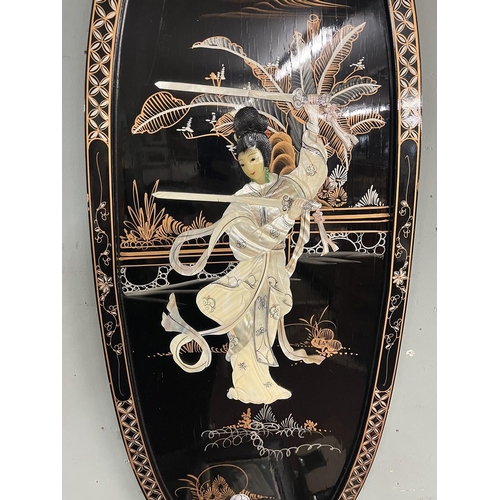 444 - Oriental picture of a Geisha girl inlaid with mother-of-pearl