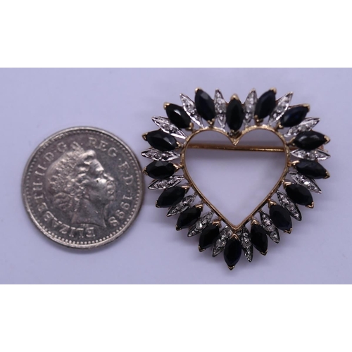45 - 9ct gold sapphire & diamond set brooch