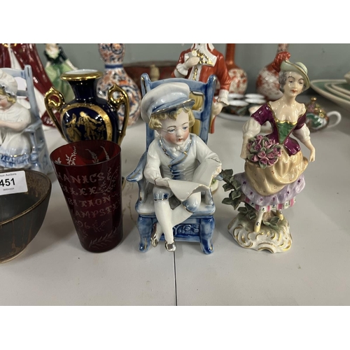 451 - Collection of Continental ceramic figurines to include Dresden