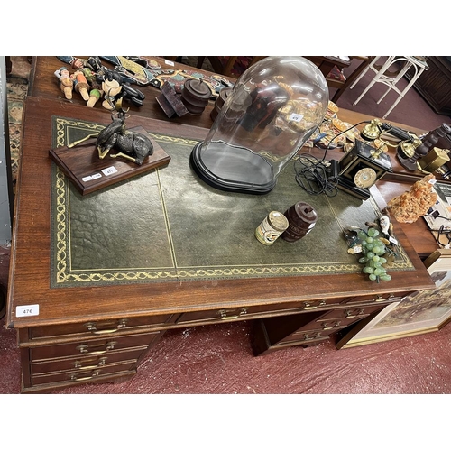 476 - Leather top pedestal desk