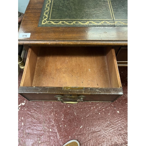 476 - Leather top pedestal desk