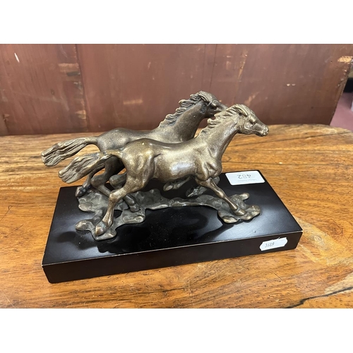 482 - Bronze sculpture of 2 running horses on base