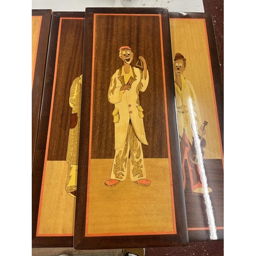 498 - Set of 6 Italian marquetry wooden pictures of clowns