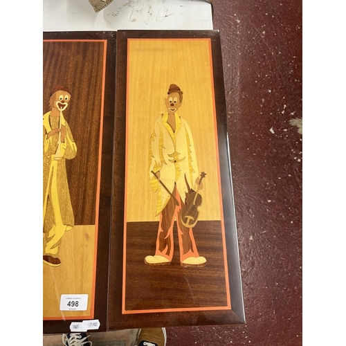 498 - Set of 6 Italian marquetry wooden pictures of clowns