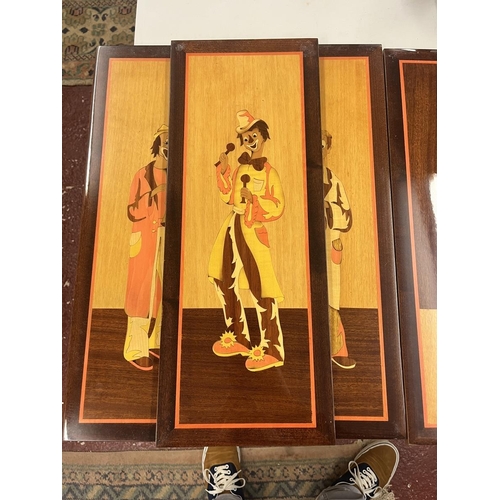 498 - Set of 6 Italian marquetry wooden pictures of clowns