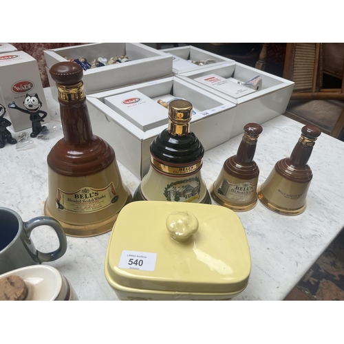 540 - Collection of ceramics to include Wade, Bells whisky decanters etc