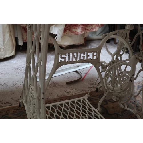 543 - Singer sewing machine base converted to table with marble top