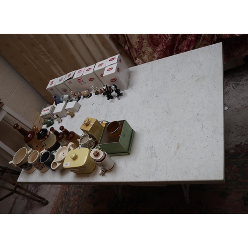 543 - Singer sewing machine base converted to table with marble top