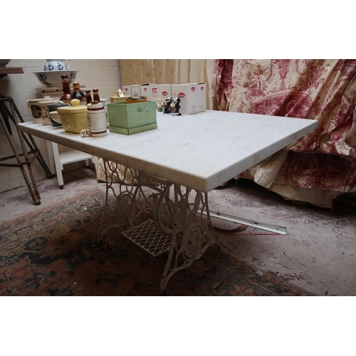 543 - Singer sewing machine base converted to table with marble top