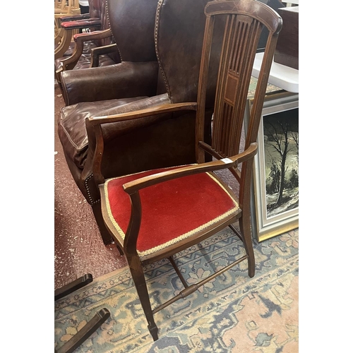 585 - Inlaid high backed armchair