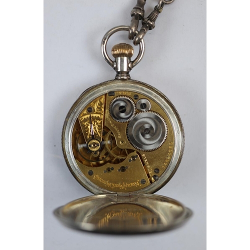 98 - Fine silver 935 Elgin pocket watch on Hallmarked silver Albert chain with crucifix