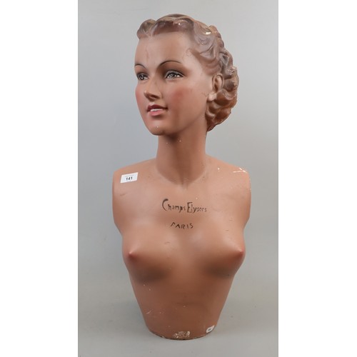 141 - 1930s French mannequin head and torso marked Champs Elysees, Paris - Approx height: 64cm