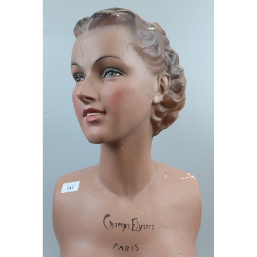 141 - 1930s French mannequin head and torso marked Champs Elysees, Paris - Approx height: 64cm