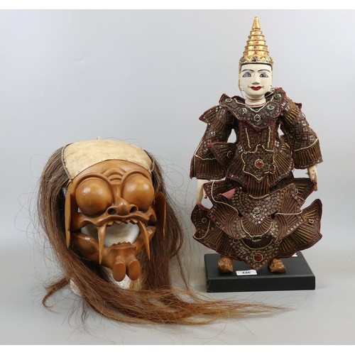 446 - Indonesian puppet on stand together with Indonesian mask