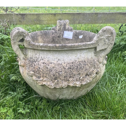 110 - Round stone planter with handles