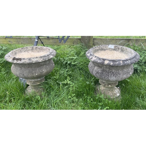 112 - Pair of stone pedestal planters