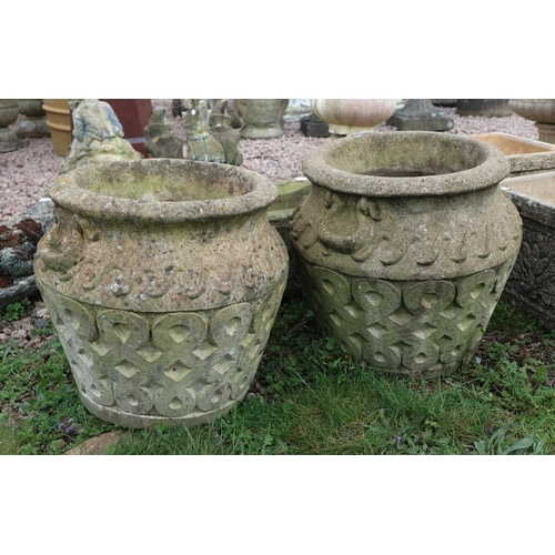 12 - Pair of round stone planters - Approx H: 38cm  D: 42cm
