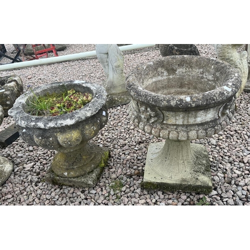 136 - 2 stone pedestal planters