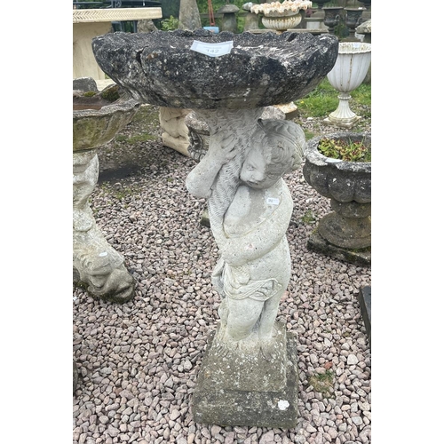 142 - Cherub themed stone birdbath