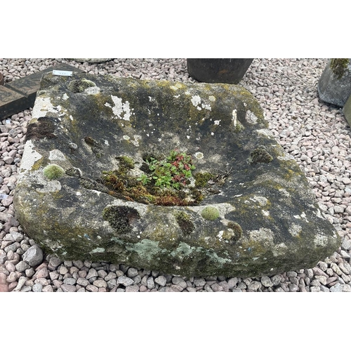 144 - Antique shallow stone trough - Approx size: W: 60cm D: 55cm H: 19cm