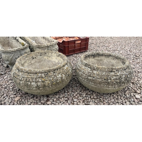 147 - Pair of low stone planters