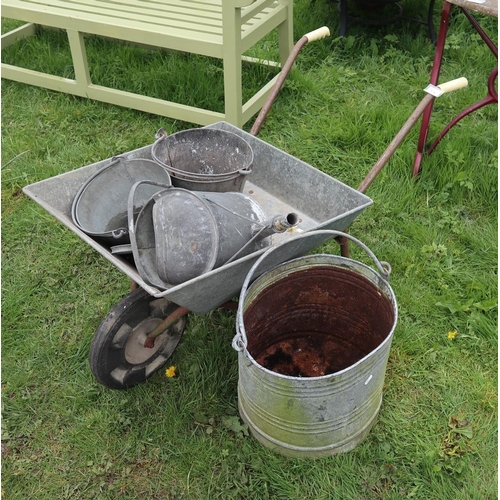 174 - Galvanised wheel barrow together with other galvanised items