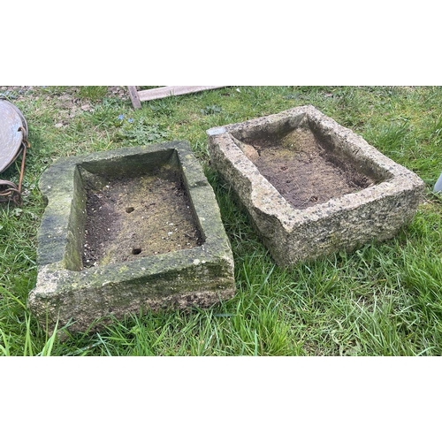 207 - Pair of small stone troughs - Approx size: W: 45cm D: 36cm H: 14cm