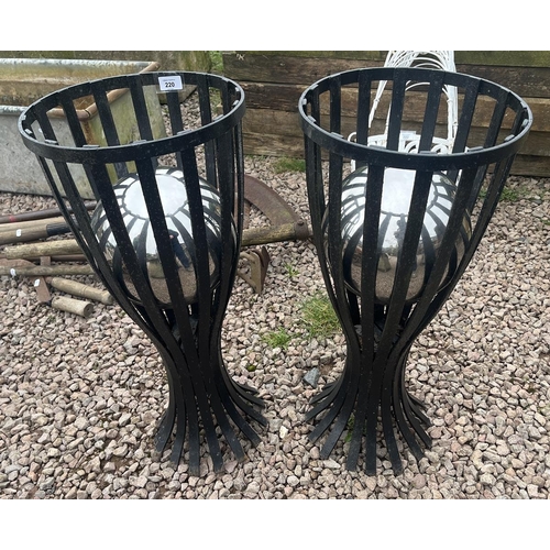 220 - Pair of metal plant holders with chrome orbs