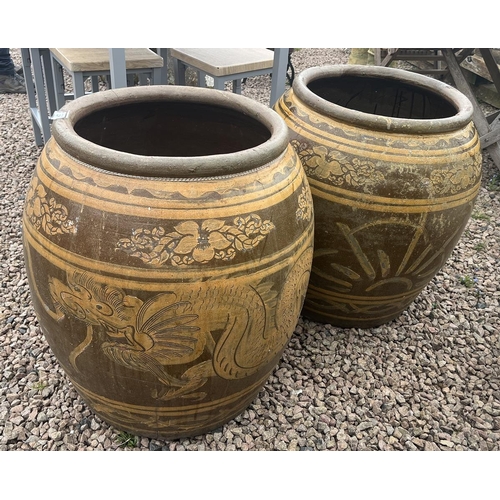 226 - Pair of very large glazed pots A/F