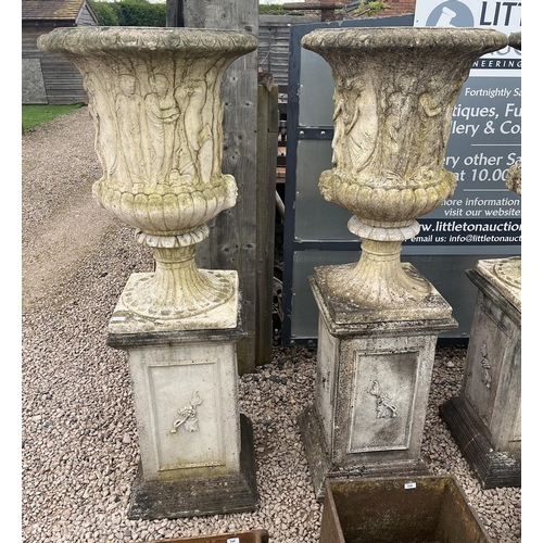 236 - Pair of vintage recon stone Grecian urns on reconstituted stone classic plinths - Approx height: 169... 