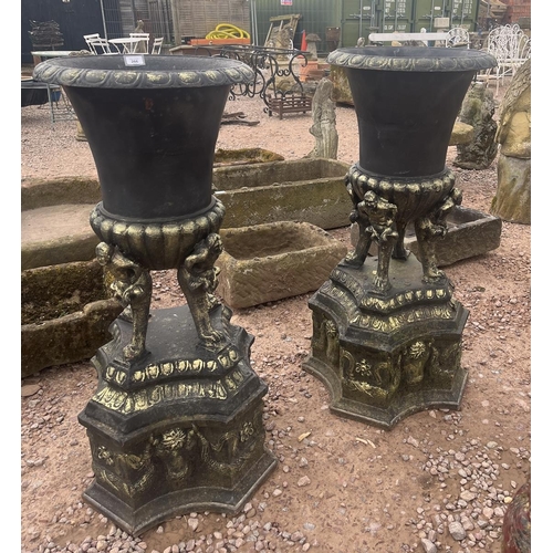 266 - Pair of impressive cast iron planters in gold and black - Approx height: 107cm
