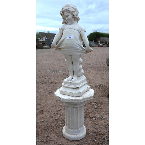 306 - Stone girl figure on plinth