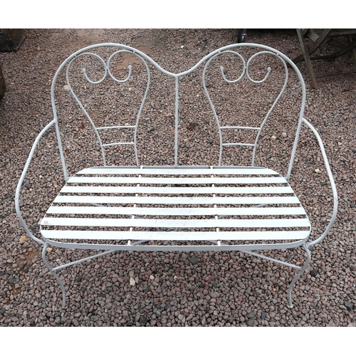 309 - White metal garden bench with cushion