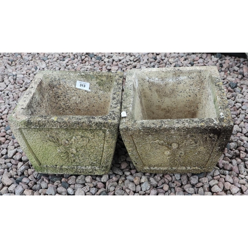 313 - Pair of square stone planters