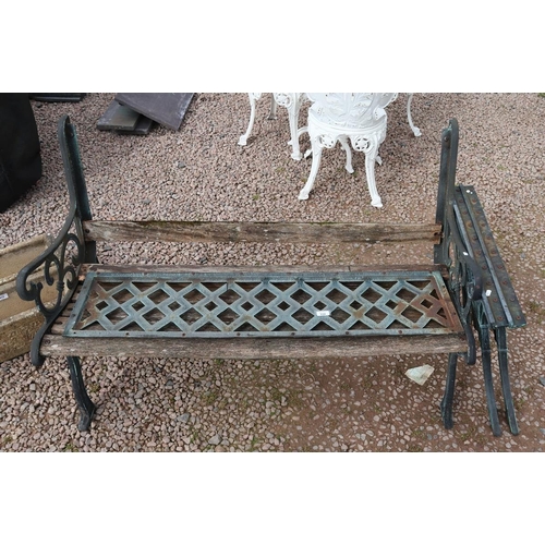 334 - Metal garden bench with matching table base A/F