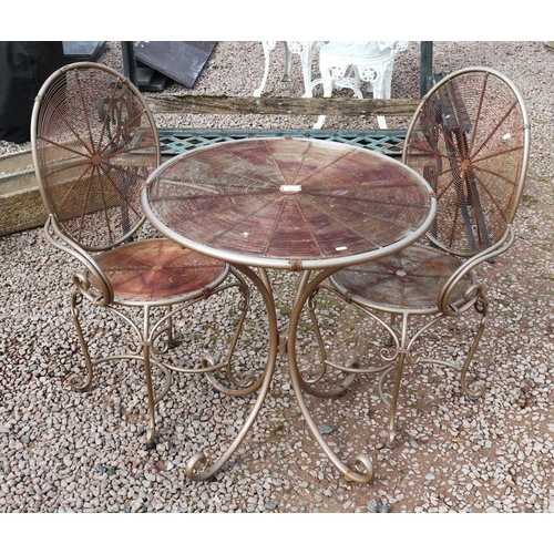 335 - Interesting wire work bistro table with 2 matching chairs