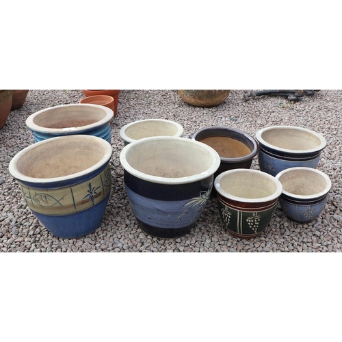 344 - Collection of glazed plant pots