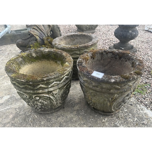 359 - Set of 3 old round stone planters