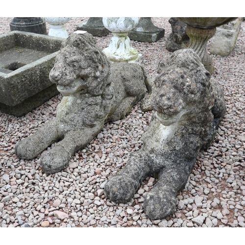 37 - Pair of stone recumbent lions A/F