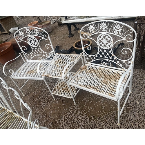 398 - White metal garden seat for 2