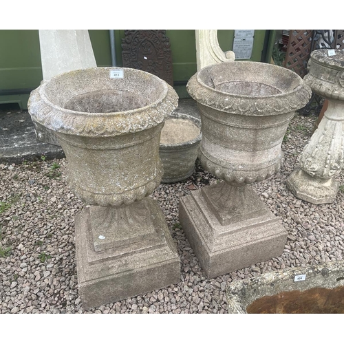 413 - Pair of stone pedestal planters - 1 A/F