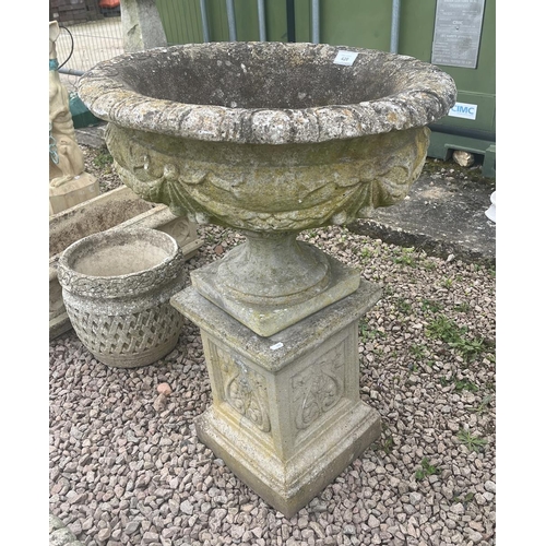 420 - Large stone circular planter on plinth