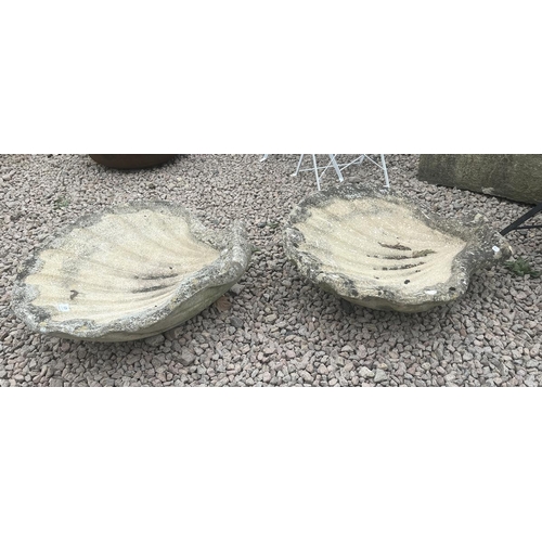 425 - Pair of stone shell birdbath tops