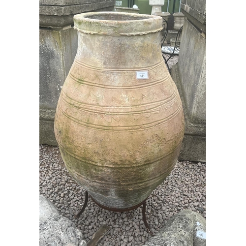 431 - Large Grecian urn on metal base - Approx height: 105cm