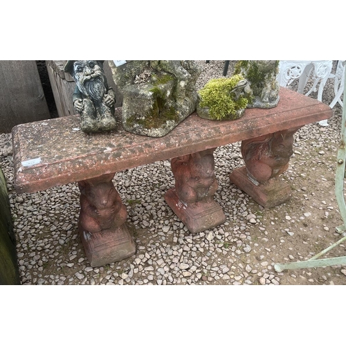 438 - Stone squirrel garden bench