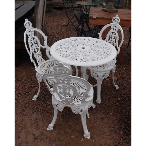 457 - Metal bistro table and 3 chairs